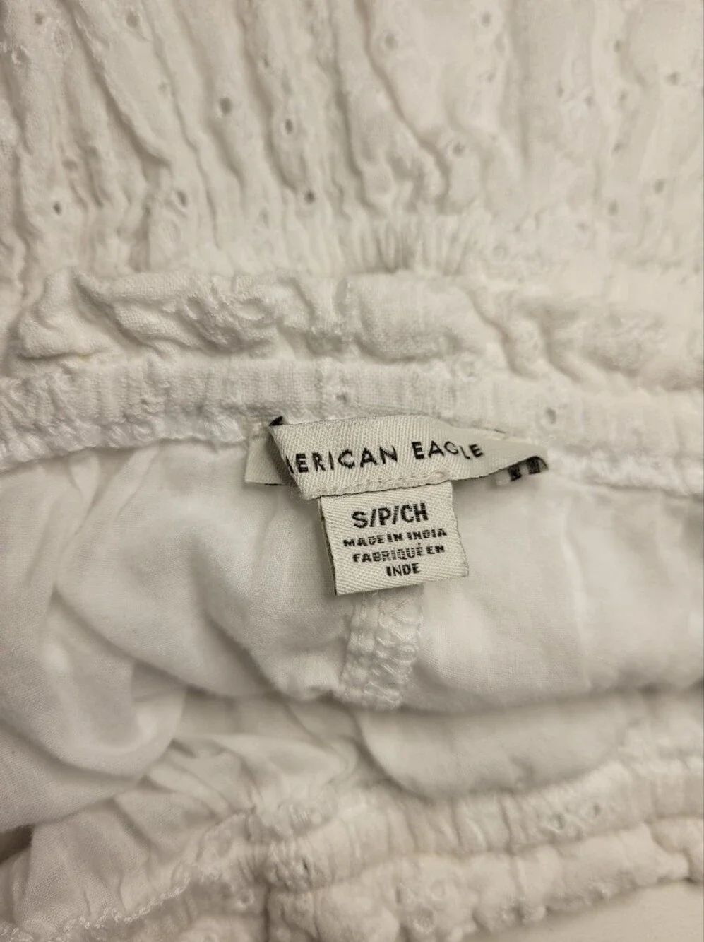 American Eagle Outfitters White Eyelet Tiered Mini Skirt with Drawstring